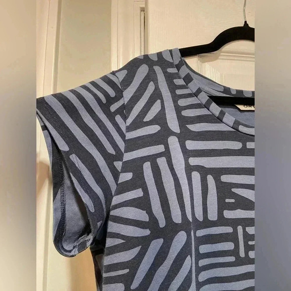 Orvis Crew Neck Short Sleeve Geometric Pattern Blue Tee Shirt Dress Size L - Picture 3 of 9